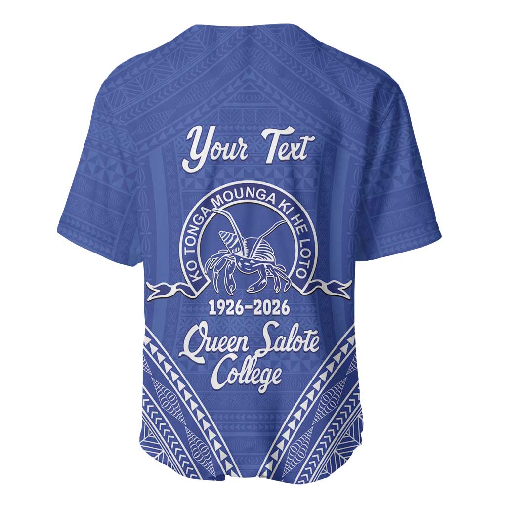 Queen Salote College 100 Years Personalized Baseball Jersey Tonga QSC Heilala Lei Blue Ngatu Pattern LT14 - Polynesian Pride