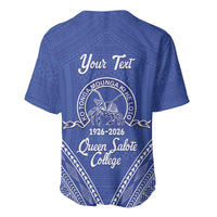 Queen Salote College 100 Years Personalized Baseball Jersey Tonga QSC Heilala Lei Blue Ngatu Pattern LT14 - Polynesian Pride