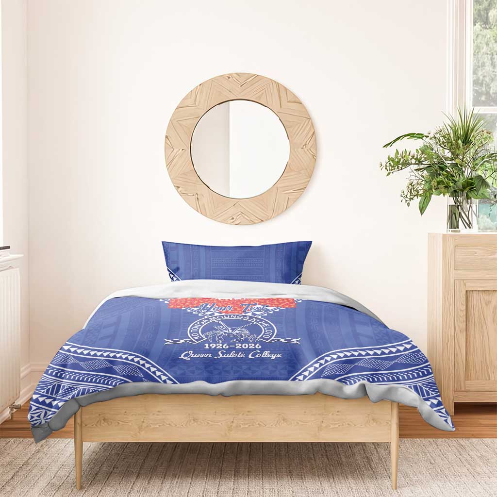 Queen Salote College 100 Years Personalized Bedding Set Tonga QSC Heilala Lei Blue Ngatu Pattern LT14 - Polynesian Pride