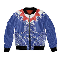 Queen Salote College 100 Years Personalized Bomber Jacket Tonga QSC Heilala Lei Blue Ngatu Pattern LT14 Unisex Blue - Polynesian Pride