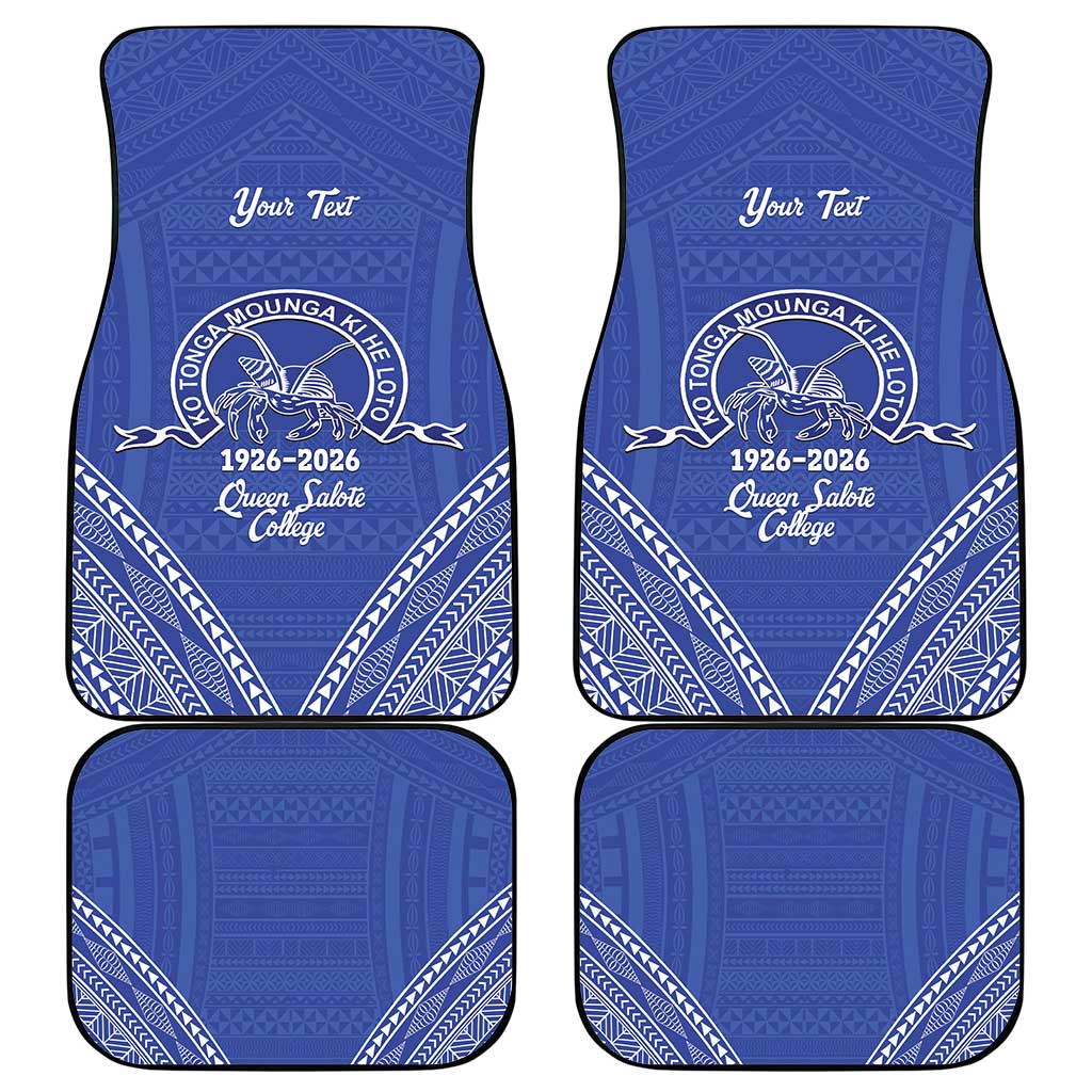 Queen Salote College 100 Years Personalized Car Mats Tonga QSC Heilala Lei Blue Ngatu Pattern LT14 - Polynesian Pride