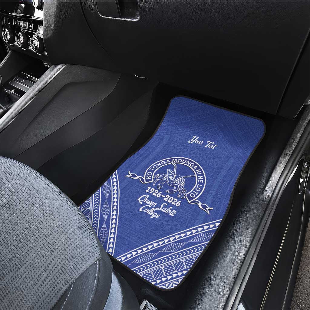 Queen Salote College 100 Years Personalized Car Mats Tonga QSC Heilala Lei Blue Ngatu Pattern LT14 - Polynesian Pride