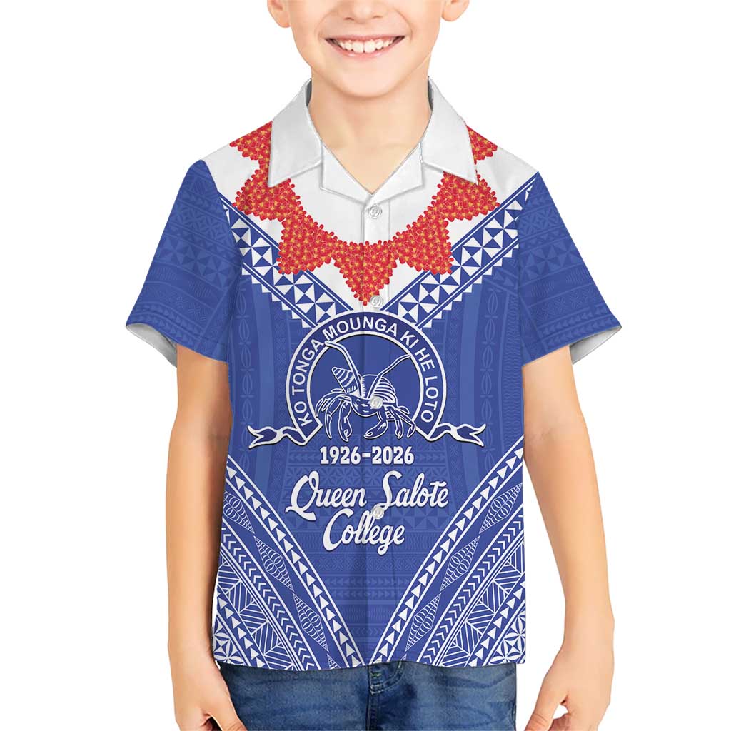 Queen Salote College 100 Years Personalized Kid Hawaiian Shirt Tonga QSC Heilala Lei Blue Ngatu Pattern LT14 Kid Blue - Polynesian Pride