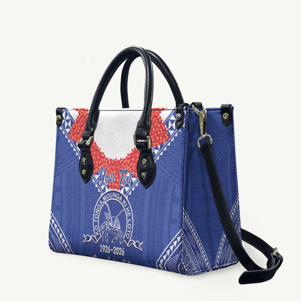 Queen Salote College 100 Years Personalized Leather Bag Tonga QSC Heilala Lei Blue Ngatu Pattern LT14 Blue - Polynesian Pride