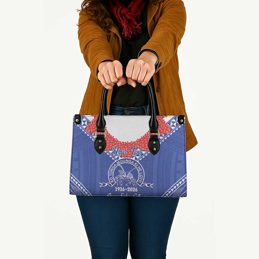Queen Salote College 100 Years Personalized Leather Bag Tonga QSC Heilala Lei Blue Ngatu Pattern LT14 - Polynesian Pride