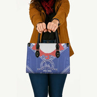 Queen Salote College 100 Years Personalized Leather Bag Tonga QSC Heilala Lei Blue Ngatu Pattern LT14 - Polynesian Pride