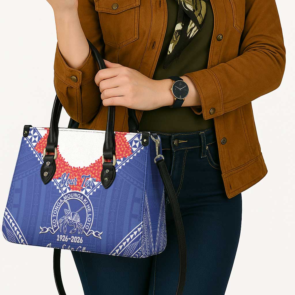 Queen Salote College 100 Years Personalized Leather Bag Tonga QSC Heilala Lei Blue Ngatu Pattern LT14 - Polynesian Pride