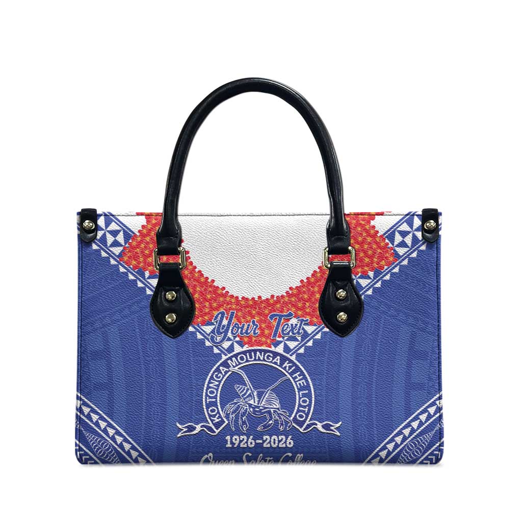 Queen Salote College 100 Years Personalized Leather Bag Tonga QSC Heilala Lei Blue Ngatu Pattern LT14 - Polynesian Pride