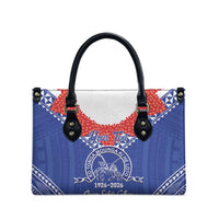 Queen Salote College 100 Years Personalized Leather Bag Tonga QSC Heilala Lei Blue Ngatu Pattern LT14 - Polynesian Pride