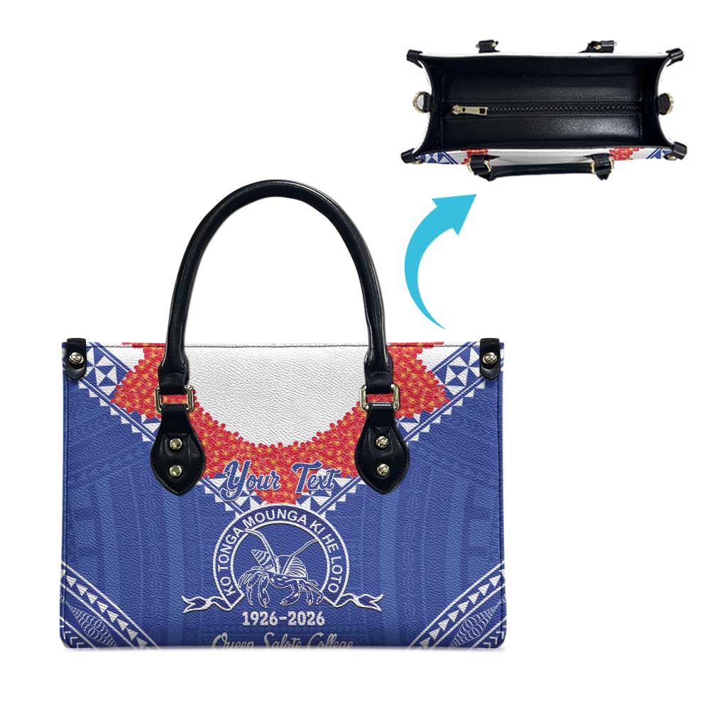 Queen Salote College 100 Years Personalized Leather Bag Tonga QSC Heilala Lei Blue Ngatu Pattern LT14 - Polynesian Pride