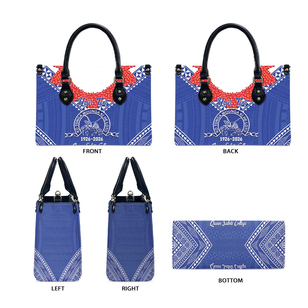 Queen Salote College 100 Years Personalized Leather Bag Tonga QSC Heilala Lei Blue Ngatu Pattern LT14 - Polynesian Pride