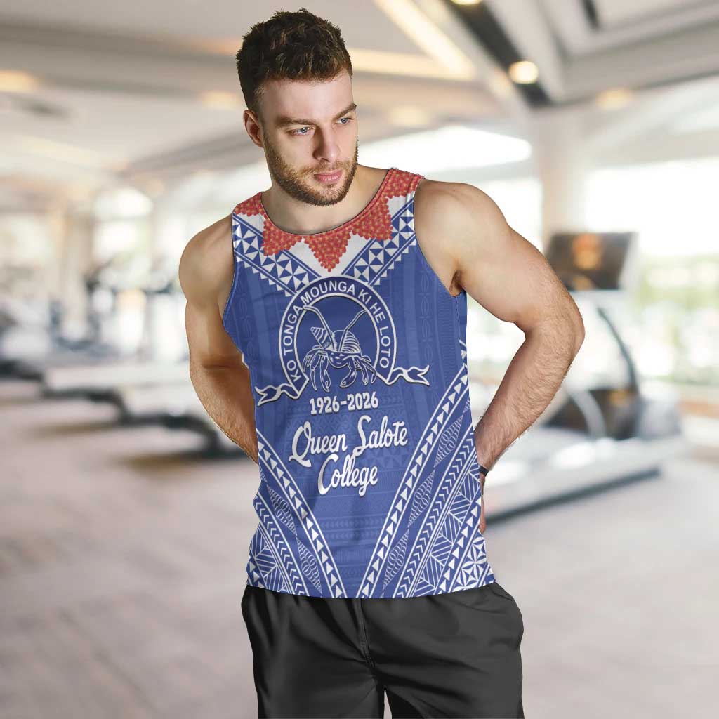 Queen Salote College 100 Years Personalized Men Tank Top Tonga QSC Heilala Lei Blue Ngatu Pattern LT14 Blue - Polynesian Pride