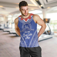 Queen Salote College 100 Years Personalized Men Tank Top Tonga QSC Heilala Lei Blue Ngatu Pattern LT14 Blue - Polynesian Pride