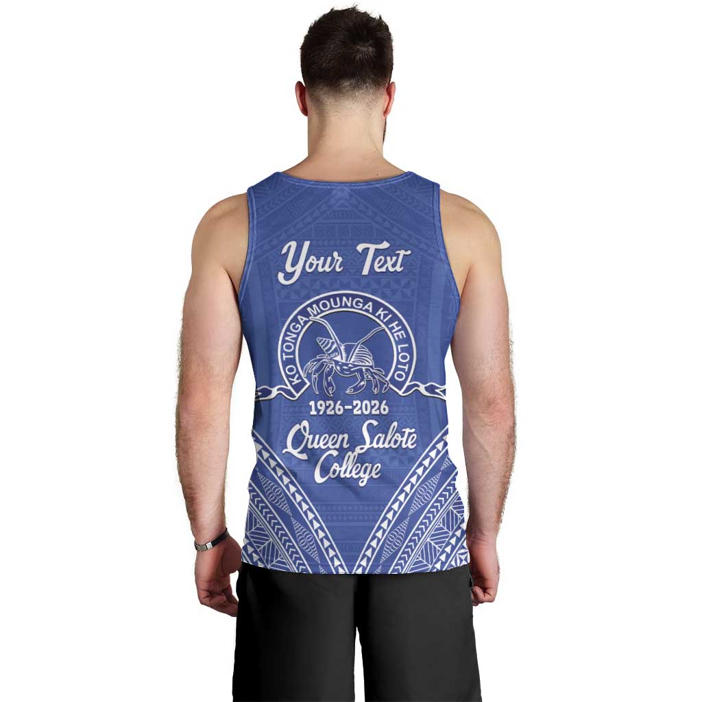 Queen Salote College 100 Years Personalized Men Tank Top Tonga QSC Heilala Lei Blue Ngatu Pattern LT14 - Polynesian Pride