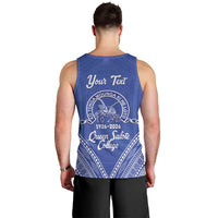 Queen Salote College 100 Years Personalized Men Tank Top Tonga QSC Heilala Lei Blue Ngatu Pattern LT14 - Polynesian Pride