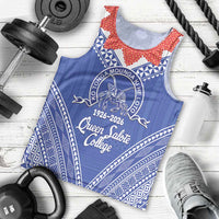 Queen Salote College 100 Years Personalized Men Tank Top Tonga QSC Heilala Lei Blue Ngatu Pattern LT14 - Polynesian Pride