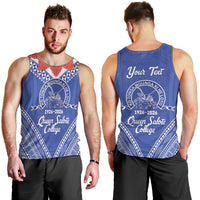 Queen Salote College 100 Years Personalized Men Tank Top Tonga QSC Heilala Lei Blue Ngatu Pattern LT14 - Polynesian Pride