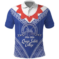 Queen Salote College 100 Years Personalized Polo Shirt Tonga QSC Heilala Lei Blue Ngatu Pattern LT14 Blue - Polynesian Pride