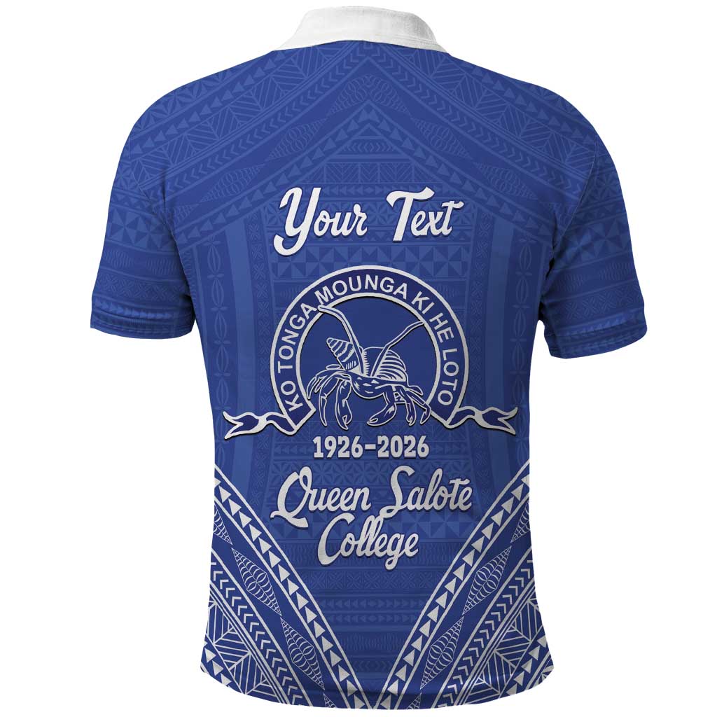 Queen Salote College 100 Years Personalized Polo Shirt Tonga QSC Heilala Lei Blue Ngatu Pattern LT14 - Polynesian Pride