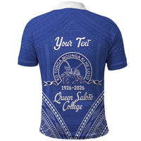 Queen Salote College 100 Years Personalized Polo Shirt Tonga QSC Heilala Lei Blue Ngatu Pattern LT14 - Polynesian Pride