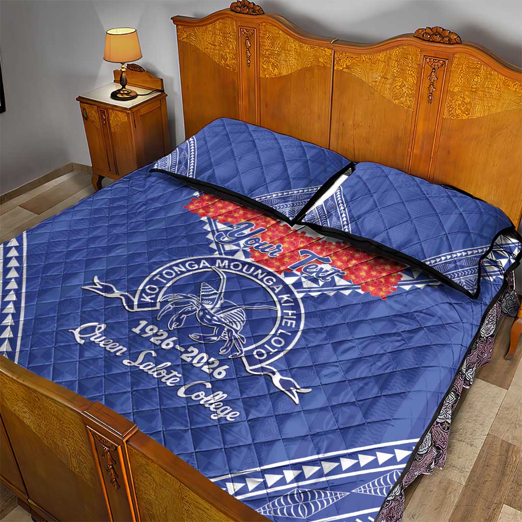 Queen Salote College 100 Years Personalized Quilt Bed Set Tonga QSC Heilala Lei Blue Ngatu Pattern LT14 - Polynesian Pride