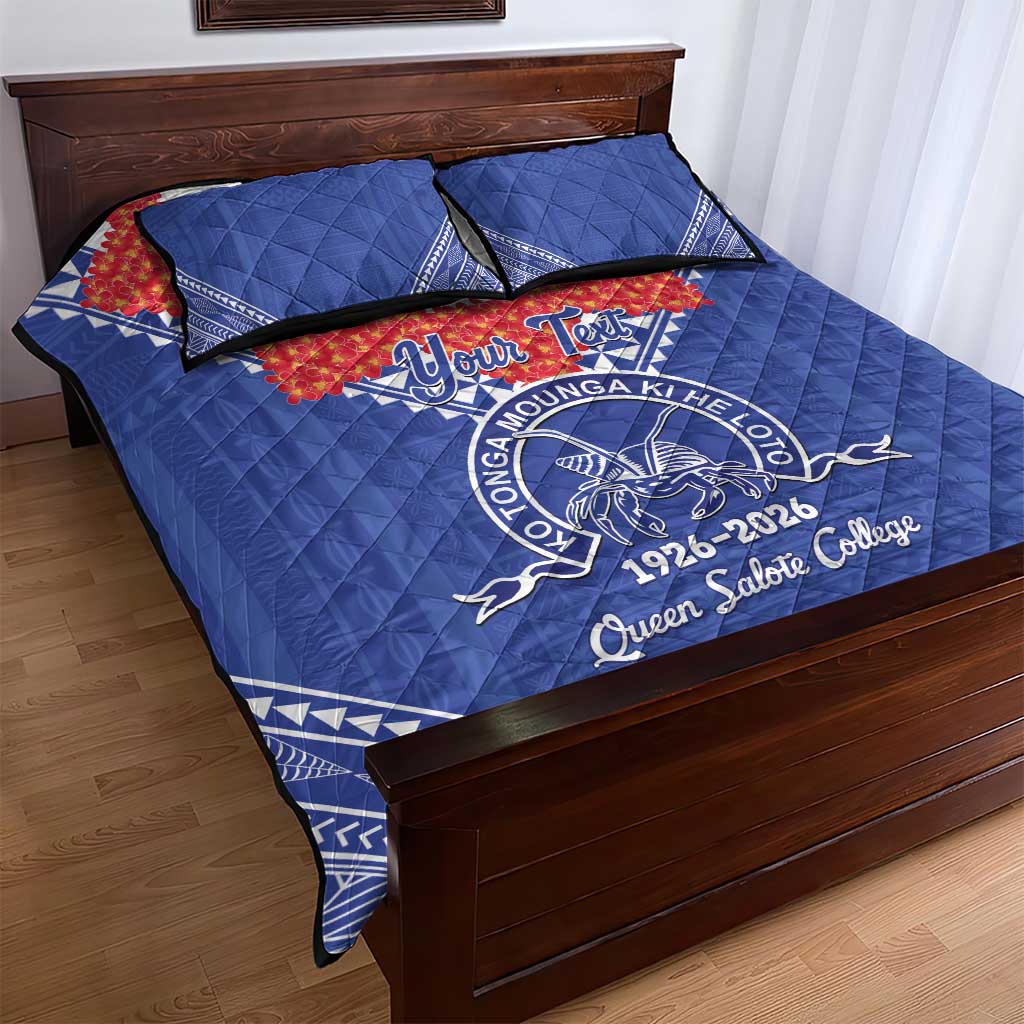 Queen Salote College 100 Years Personalized Quilt Bed Set Tonga QSC Heilala Lei Blue Ngatu Pattern LT14 - Polynesian Pride