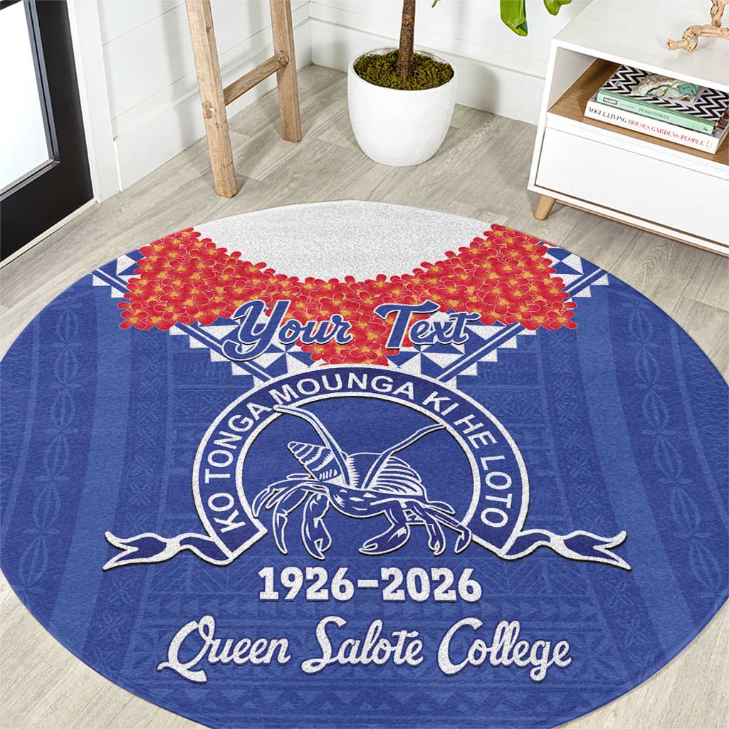 Queen Salote College 100 Years Personalized Round Carpet Tonga QSC Heilala Lei Blue Ngatu Pattern LT14 Blue - Polynesian Pride