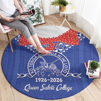 Queen Salote College 100 Years Personalized Round Carpet Tonga QSC Heilala Lei Blue Ngatu Pattern LT14 - Polynesian Pride