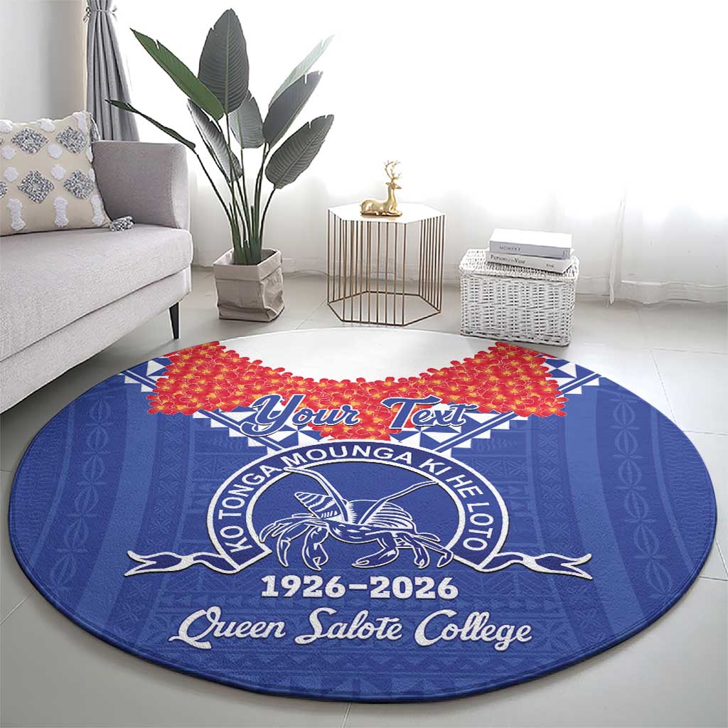 Queen Salote College 100 Years Personalized Round Carpet Tonga QSC Heilala Lei Blue Ngatu Pattern LT14 - Polynesian Pride