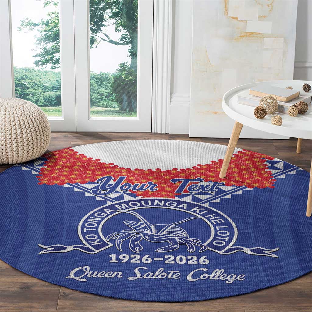 Queen Salote College 100 Years Personalized Round Carpet Tonga QSC Heilala Lei Blue Ngatu Pattern LT14 - Polynesian Pride