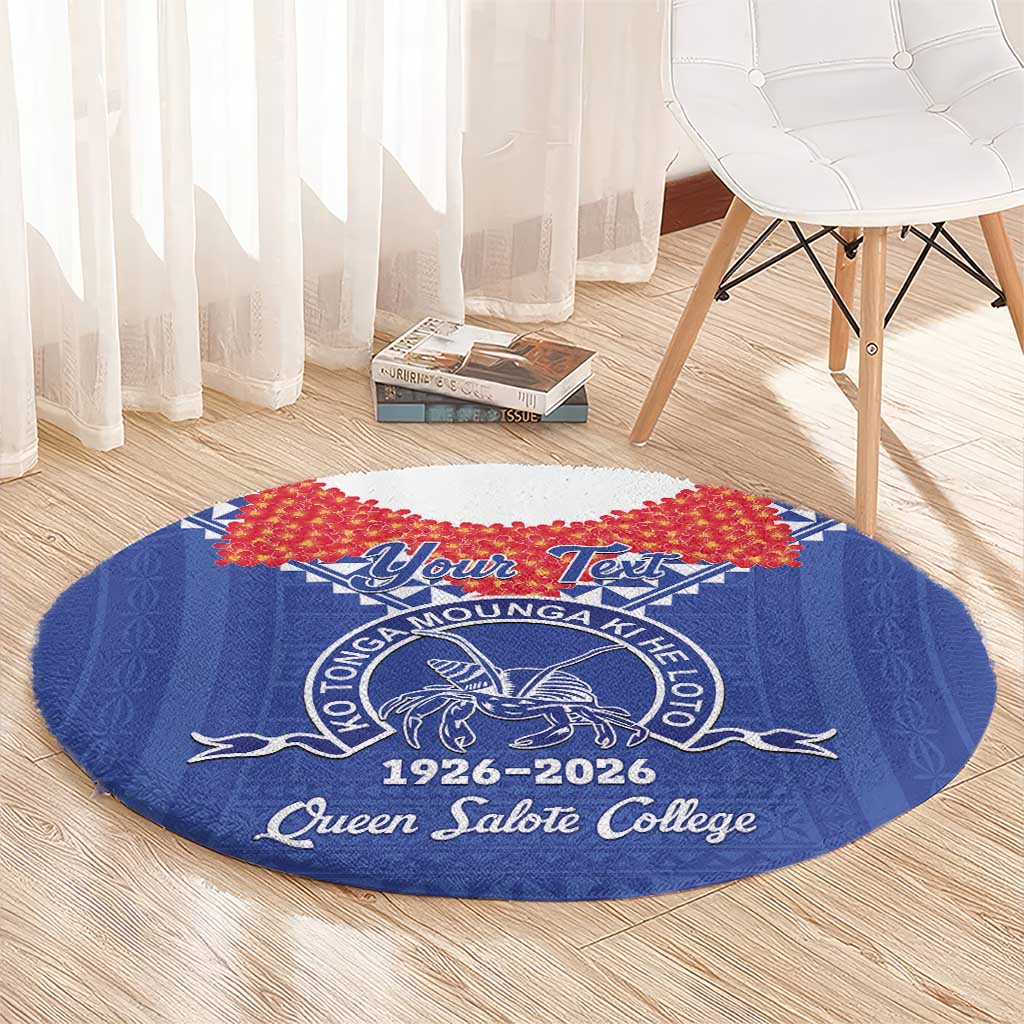 Queen Salote College 100 Years Personalized Round Carpet Tonga QSC Heilala Lei Blue Ngatu Pattern LT14 - Polynesian Pride