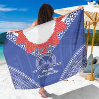 Queen Salote College 100 Years Personalized Sarong Tonga QSC Heilala Lei Blue Ngatu Pattern LT14 One Size 44 x 66 inches Blue - Polynesian Pride
