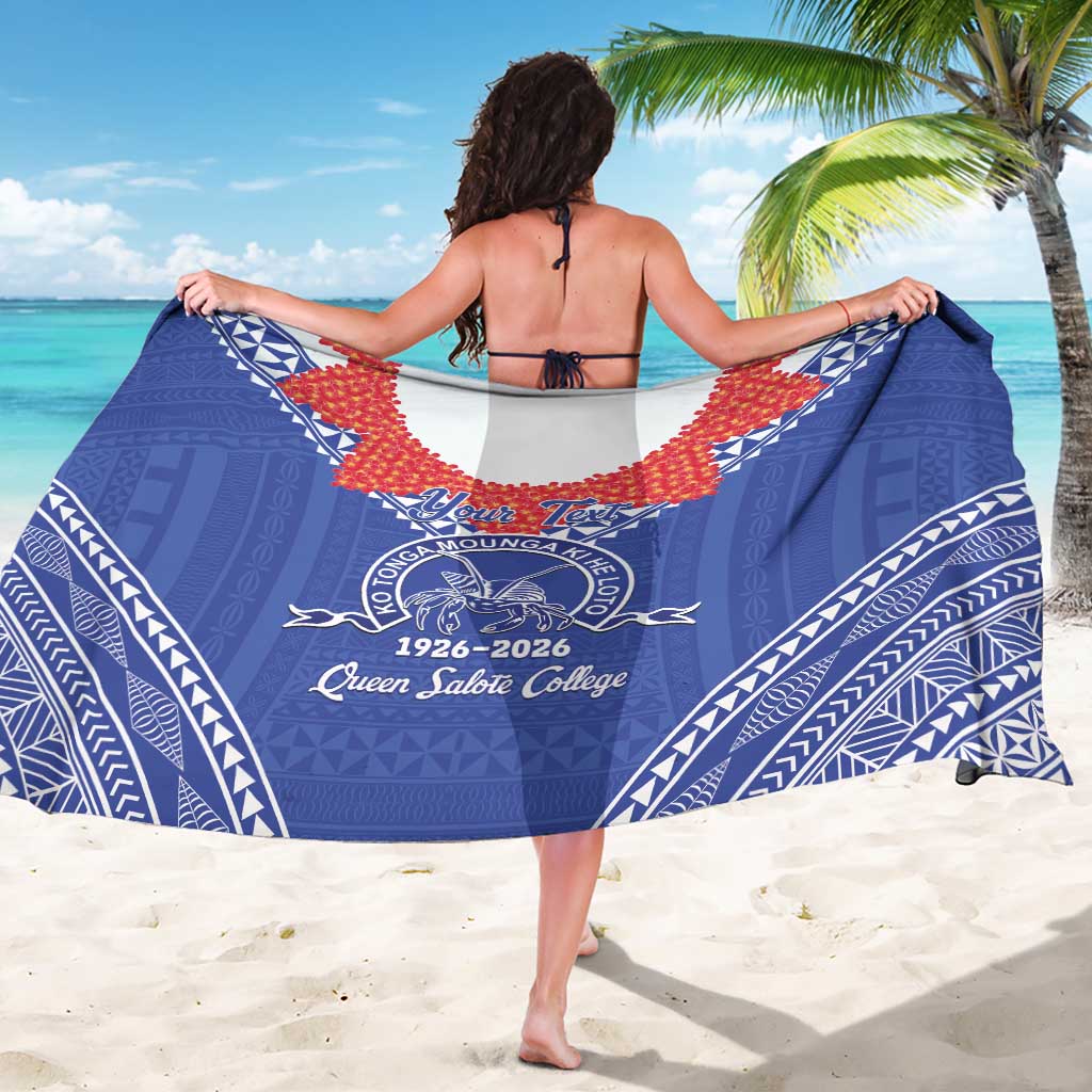 Queen Salote College 100 Years Personalized Sarong Tonga QSC Heilala Lei Blue Ngatu Pattern LT14 - Polynesian Pride