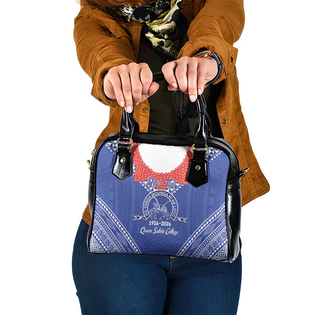 Queen Salote College 100 Years Personalized Shoulder Handbag Tonga QSC Heilala Lei Blue Ngatu Pattern LT14 One Size Blue - Polynesian Pride