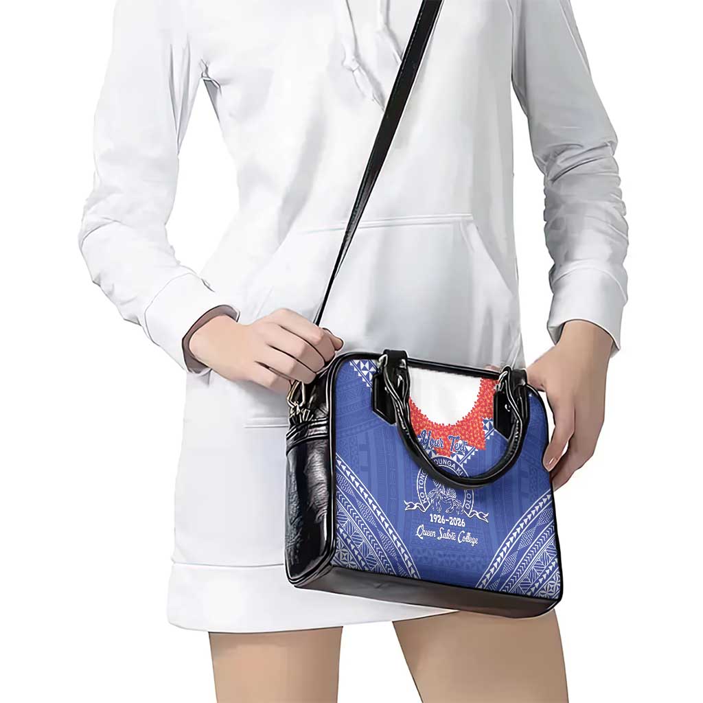 Queen Salote College 100 Years Personalized Shoulder Handbag Tonga QSC Heilala Lei Blue Ngatu Pattern LT14 - Polynesian Pride