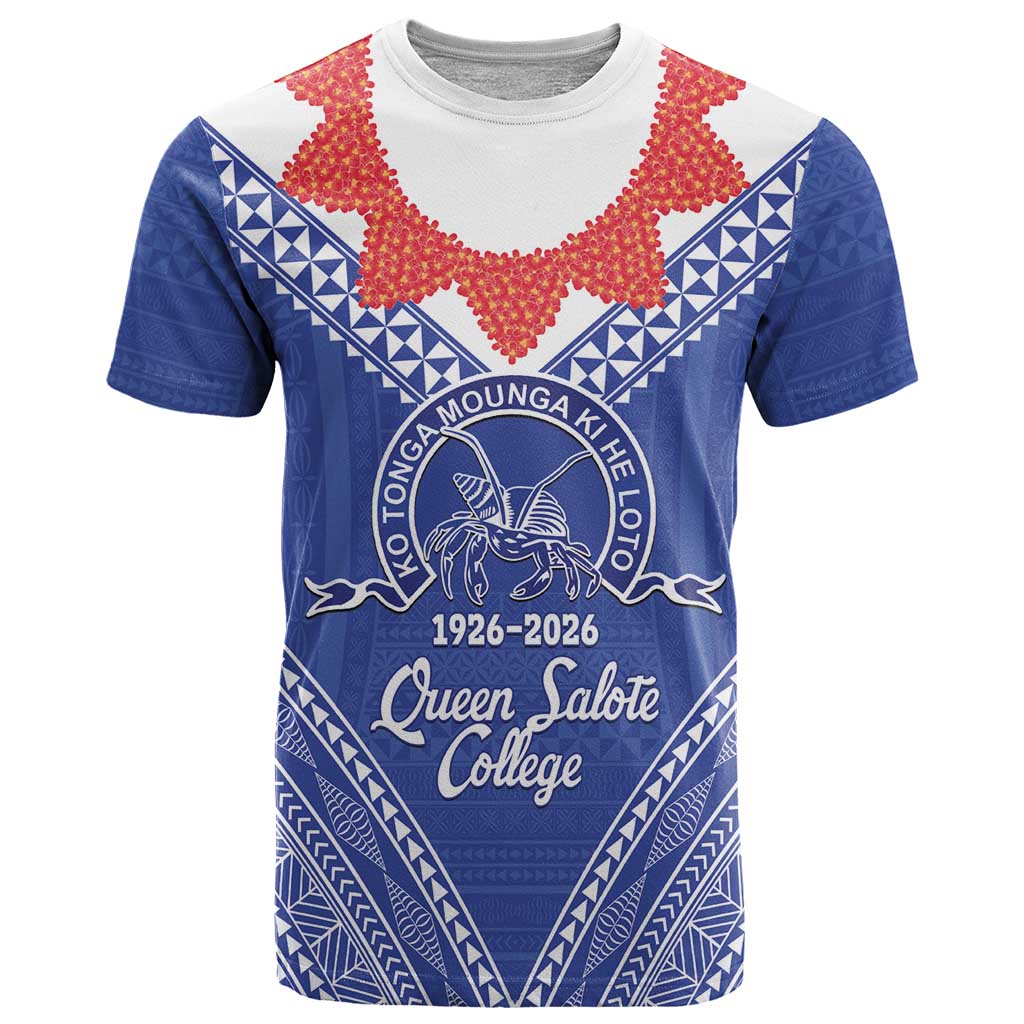 Queen Salote College 100 Years Personalized T Shirt Tonga QSC Heilala Lei Blue Ngatu Pattern LT14 Blue - Polynesian Pride