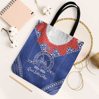 Queen Salote College 100 Years Personalized Tote Bag Tonga QSC Heilala Lei Blue Ngatu Pattern LT14 Black Strap One Size Blue - Polynesian Pride