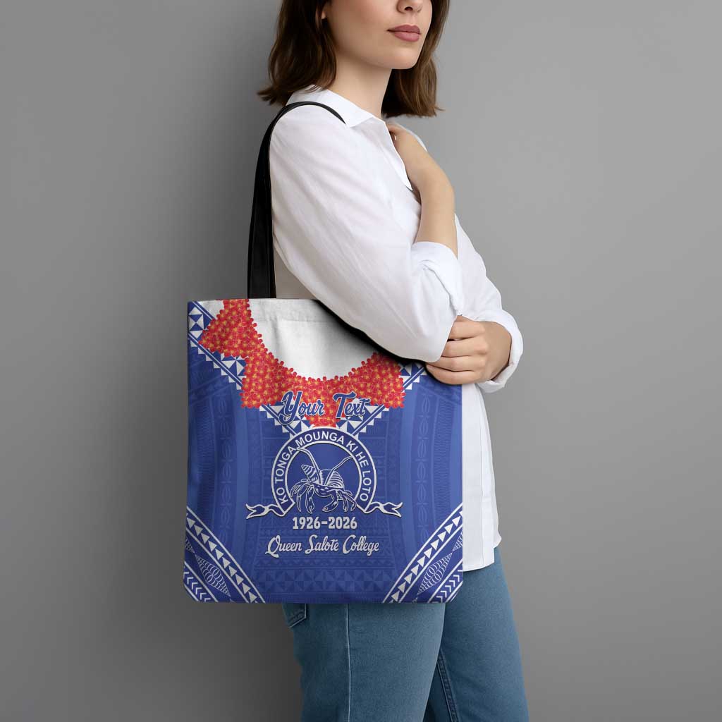 Queen Salote College 100 Years Personalized Tote Bag Tonga QSC Heilala Lei Blue Ngatu Pattern LT14 - Polynesian Pride