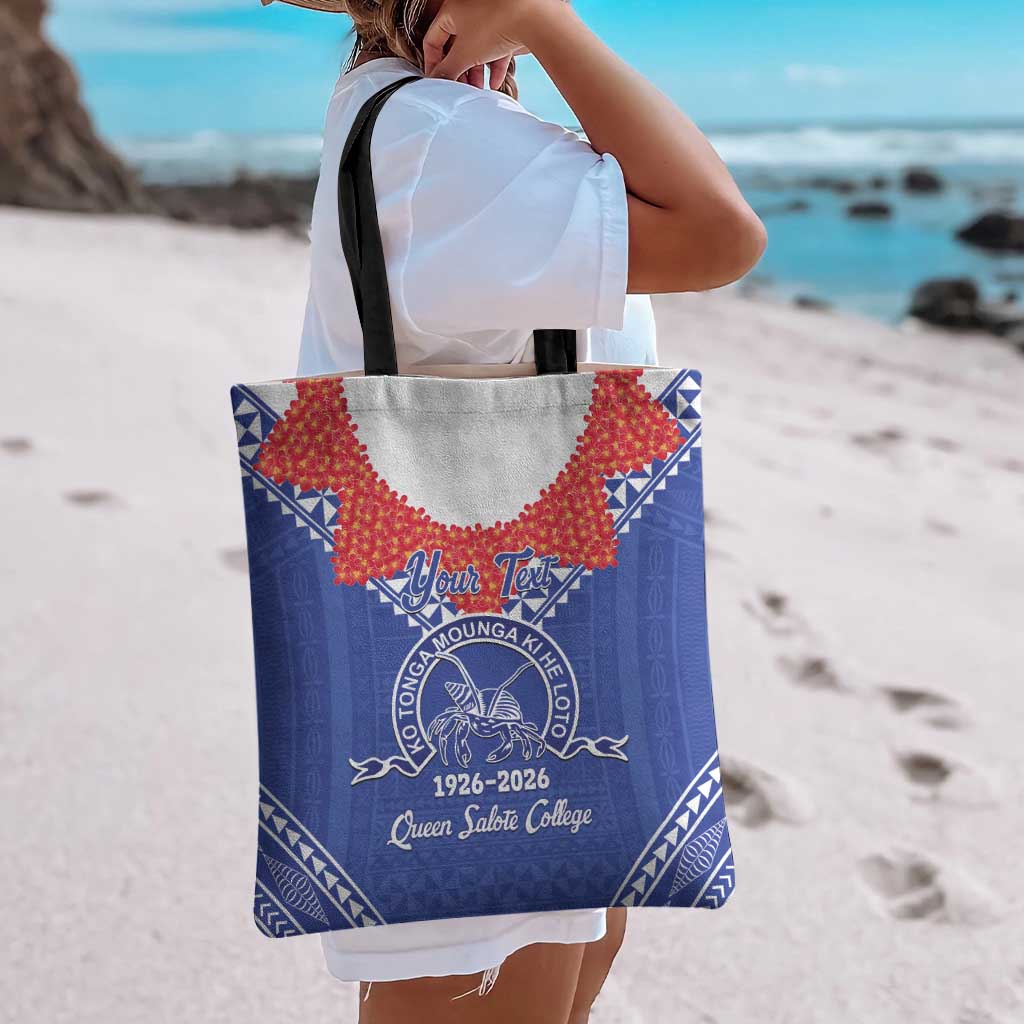Queen Salote College 100 Years Personalized Tote Bag Tonga QSC Heilala Lei Blue Ngatu Pattern LT14 - Polynesian Pride
