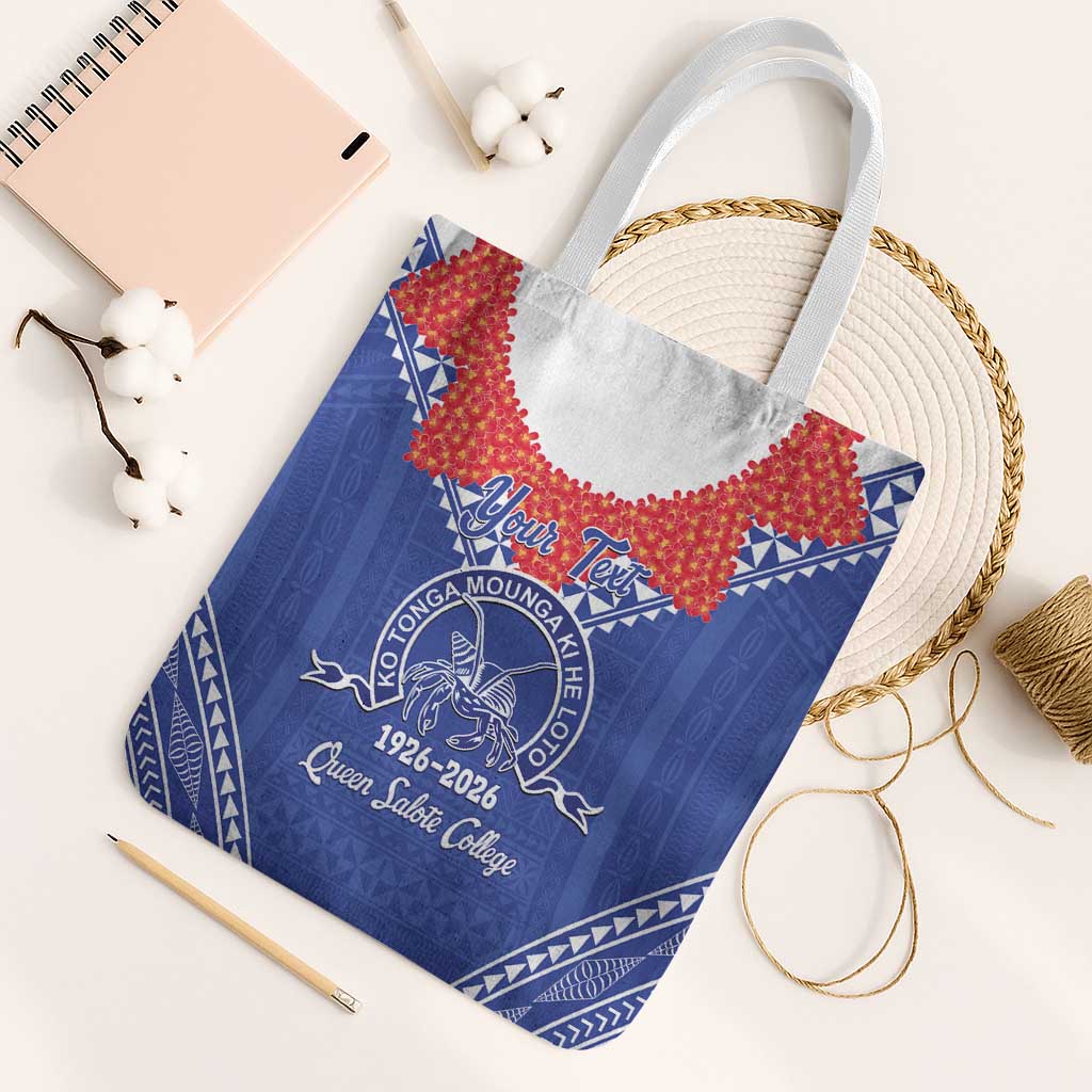 Queen Salote College 100 Years Personalized Tote Bag Tonga QSC Heilala Lei Blue Ngatu Pattern LT14 White Strap One Size Blue - Polynesian Pride