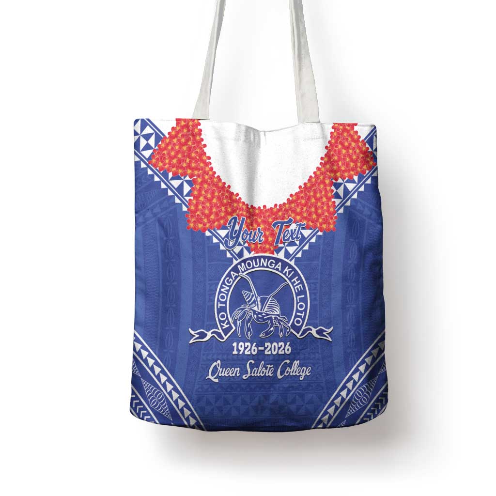 Queen Salote College 100 Years Personalized Tote Bag Tonga QSC Heilala Lei Blue Ngatu Pattern LT14 - Polynesian Pride