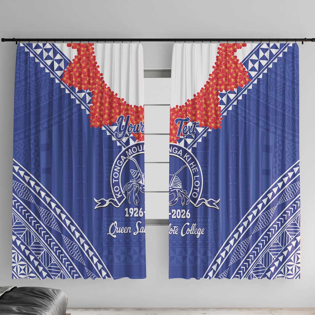 Queen Salote College 100 Years Personalized Window Curtain Tonga QSC Heilala Lei Blue Ngatu Pattern LT14 With Hooks Blue - Polynesian Pride