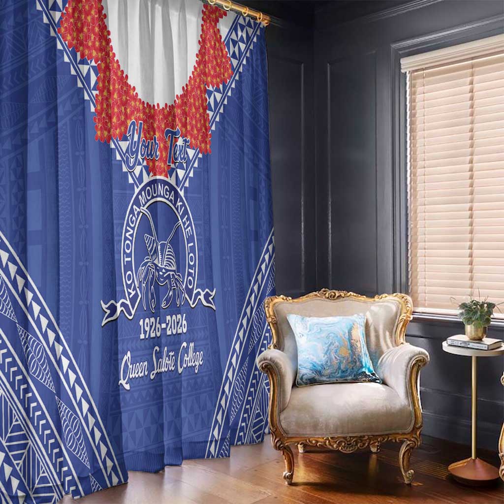 Queen Salote College 100 Years Personalized Window Curtain Tonga QSC Heilala Lei Blue Ngatu Pattern LT14 - Polynesian Pride