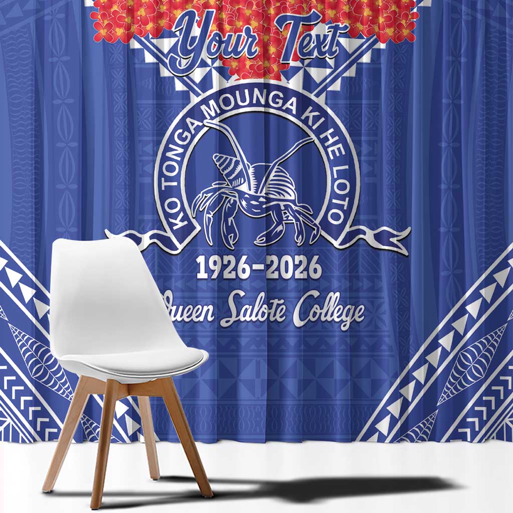 Queen Salote College 100 Years Personalized Window Curtain Tonga QSC Heilala Lei Blue Ngatu Pattern LT14 - Polynesian Pride