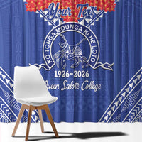 Queen Salote College 100 Years Personalized Window Curtain Tonga QSC Heilala Lei Blue Ngatu Pattern LT14 - Polynesian Pride