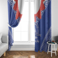 Queen Salote College 100 Years Personalized Window Curtain Tonga QSC Heilala Lei Blue Ngatu Pattern LT14 - Polynesian Pride