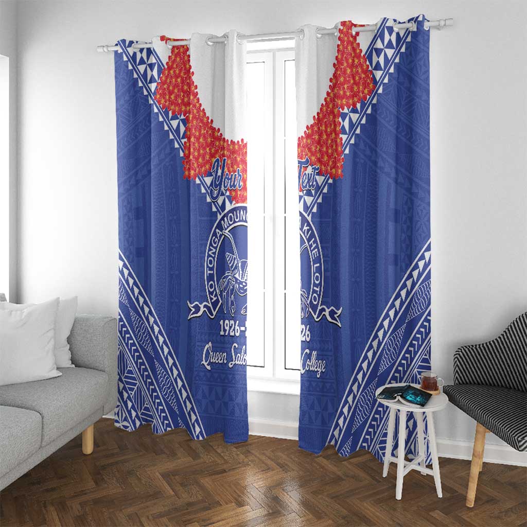 Queen Salote College 100 Years Personalized Window Curtain Tonga QSC Heilala Lei Blue Ngatu Pattern LT14 With Grommets Blue - Polynesian Pride