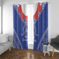 Queen Salote College 100 Years Personalized Window Curtain Tonga QSC Heilala Lei Blue Ngatu Pattern LT14 With Grommets Blue - Polynesian Pride