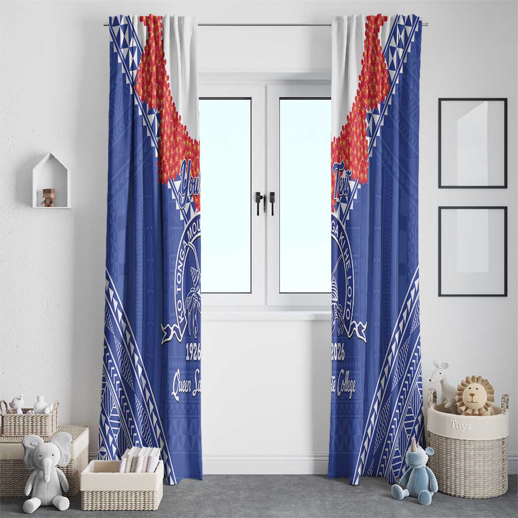 Queen Salote College 100 Years Personalized Window Curtain Tonga QSC Heilala Lei Blue Ngatu Pattern LT14 - Polynesian Pride