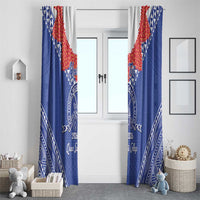 Queen Salote College 100 Years Personalized Window Curtain Tonga QSC Heilala Lei Blue Ngatu Pattern LT14 - Polynesian Pride